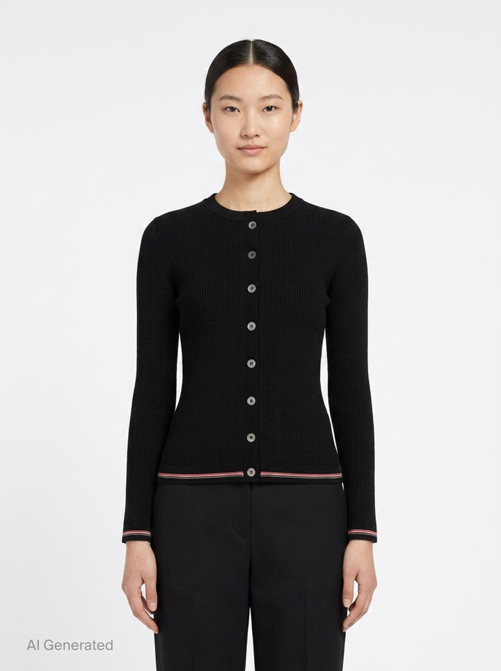 Rib Stitch Crew Neck Cardigan | Thom Browne | Club21 - front