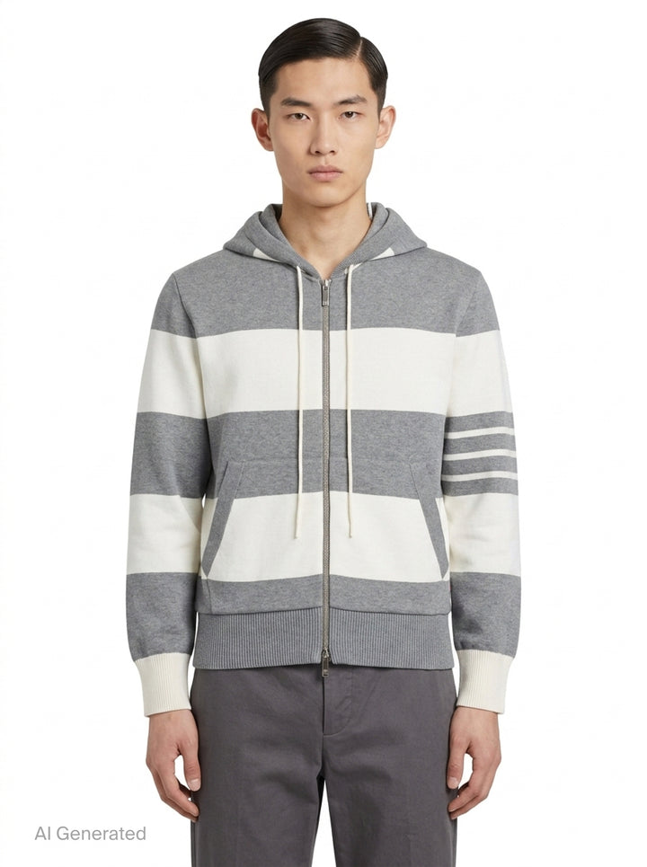 Rugby Stripe Zip-Up Hoodie | Thom Browne | Club21 - front