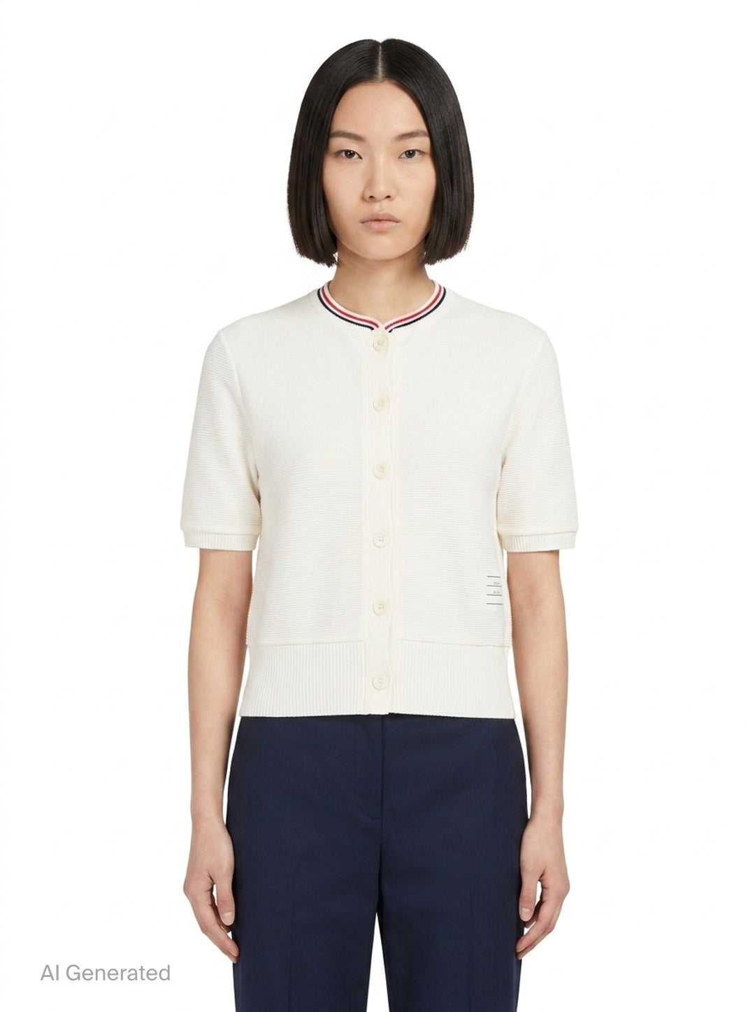 Short Sleeve Crew Neck Cardigan | Thom Browne | Club21 - front