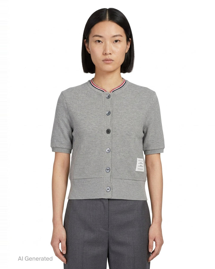 Short Sleeve Crew Neck Cardigan | Thom Browne | Club21 - front