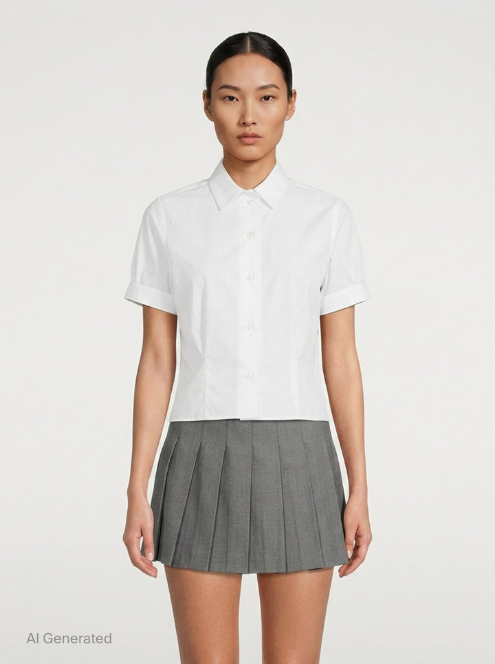 Short Sleeve Cropped Shirt | Thom Browne | Club21 - front
