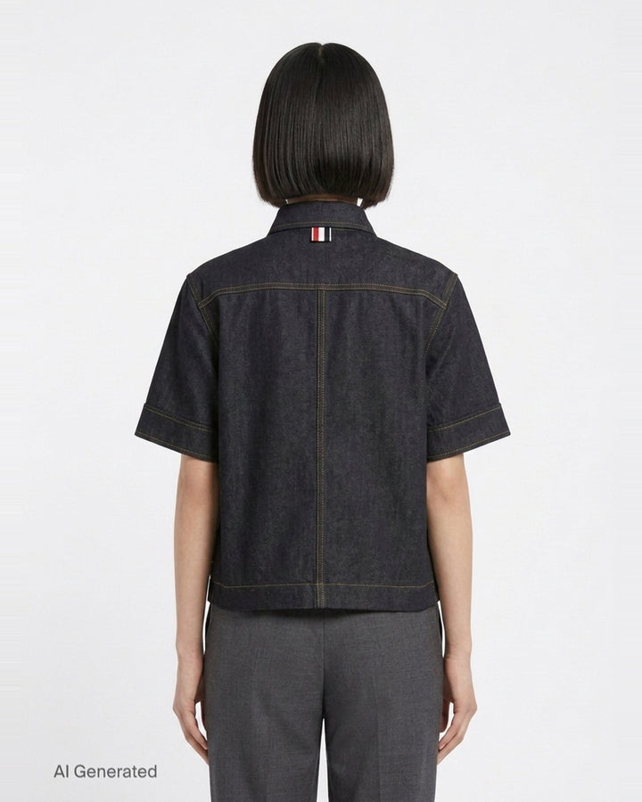 Short Sleeve Denim Button Down Shirt | Thom Browne | Club21 - back