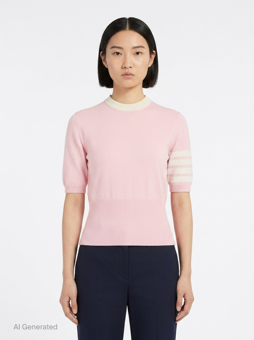 Short Sleeve Intarsia Knit Tee | Thom Browne | Club21 - front