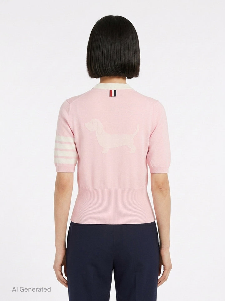 Short Sleeve Intarsia Knit Tee | Thom Browne | Club21 - back