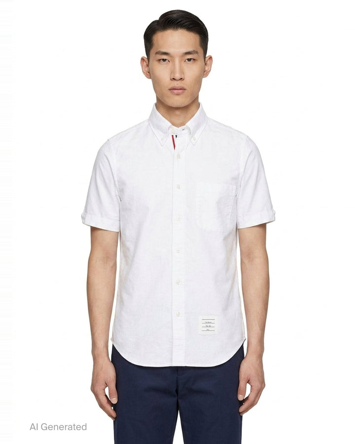 Short Sleeve Oxford Button Down Shirt | Thom Browne | Club21 - front