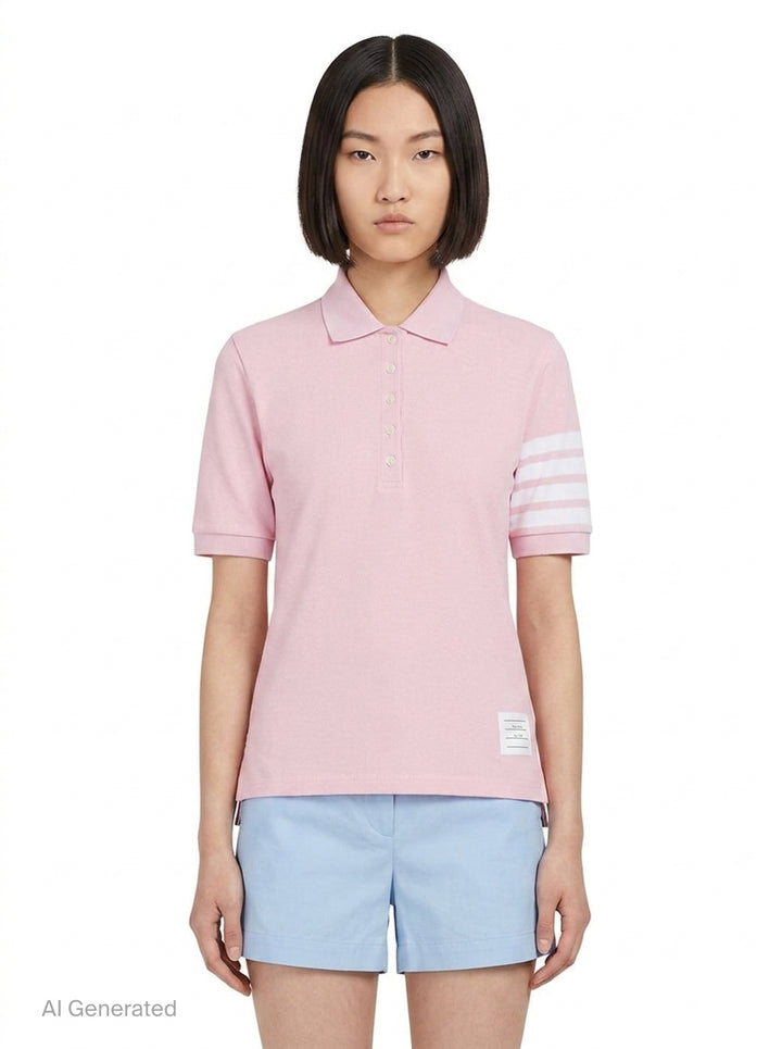 Short Sleeve Polo With 4-Bar Stripe | Thom Browne | Club21 - front