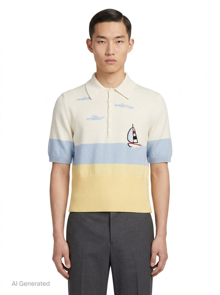 Short Sleeve Sailboat Polo | Thom Browne | Club21 - front