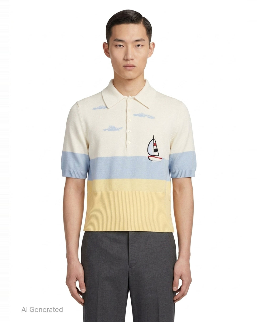 Short Sleeve Sailboat Polo | Thom Browne | Club21 - front