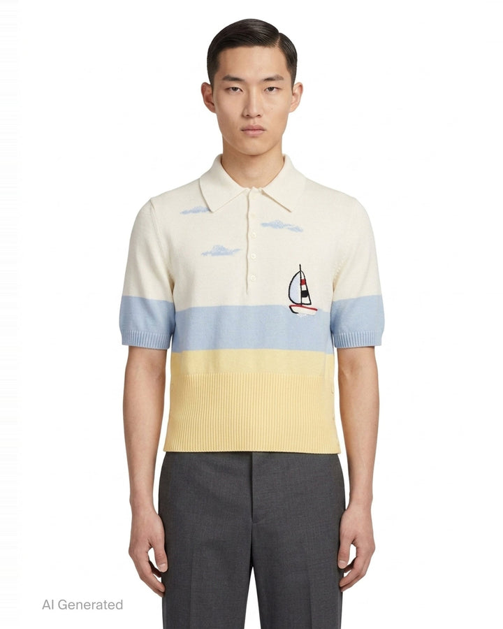 Short Sleeve Sailboat Polo | Thom Browne | Club21 - front