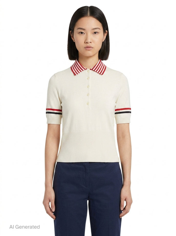 Short Sleeve Striped Polo | Thom Browne | Club21 - front