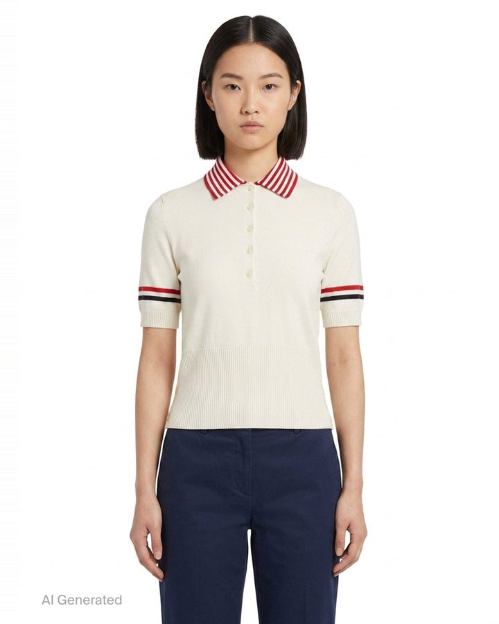 Short Sleeve Striped Polo | Thom Browne | Club21 - front