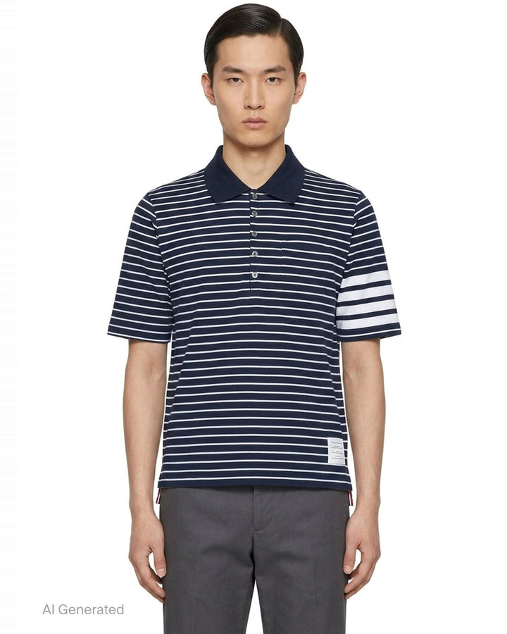 Short Sleeve Striped Polo | Thom Browne | Club21 - front