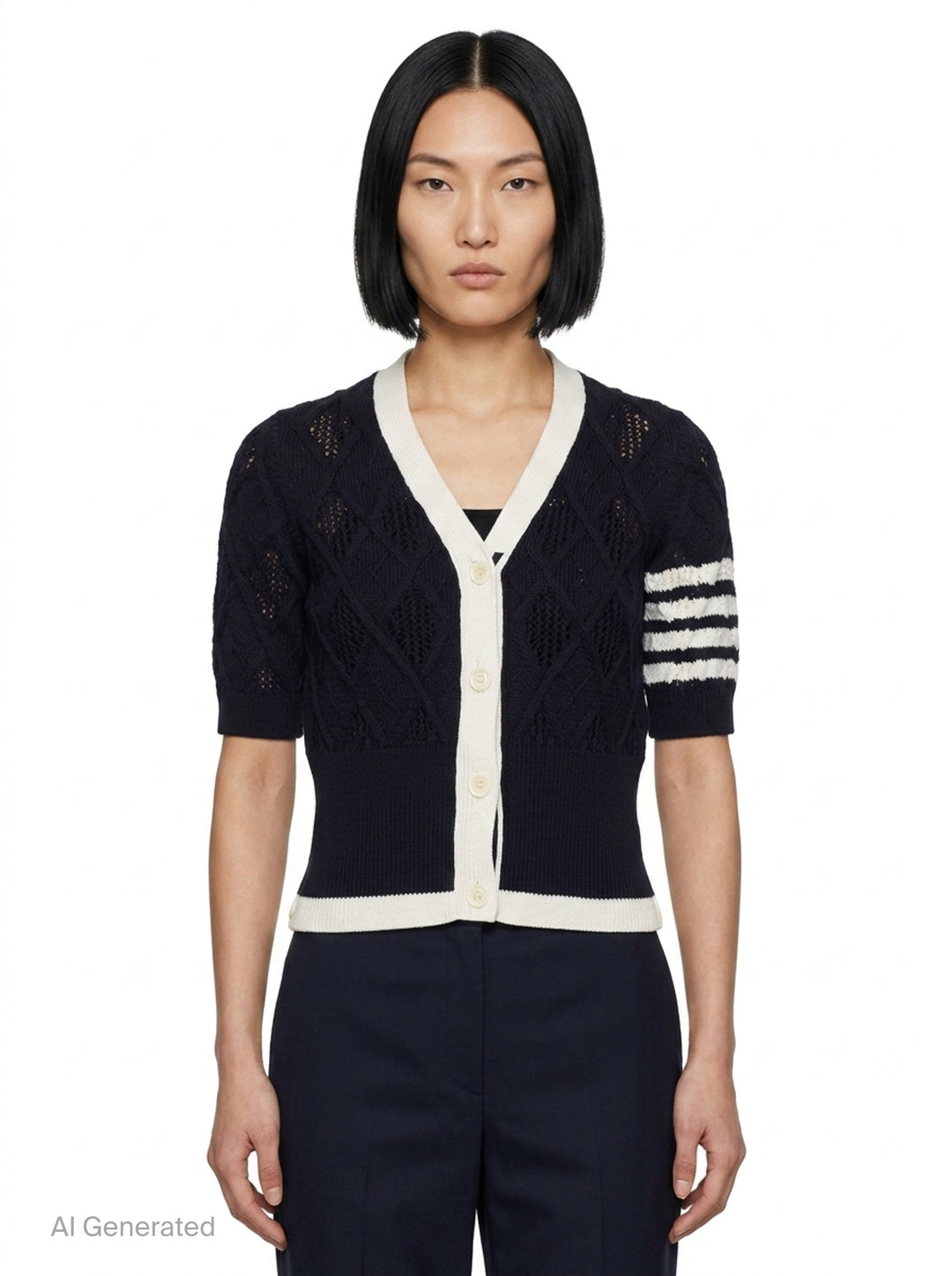 Short Sleeve V-Neck Cardigan | Thom Browne | Club21 - front