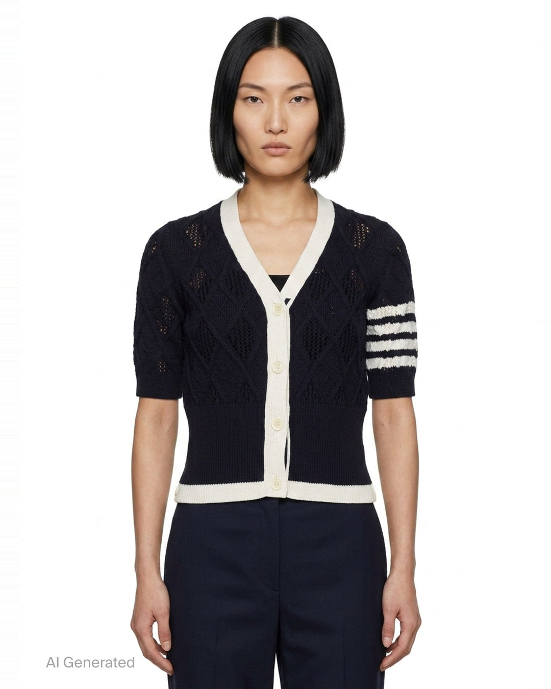Short Sleeve V-Neck Cardigan | Thom Browne | Club21 - front