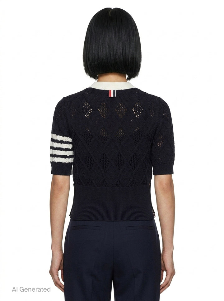 Short Sleeve V-Neck Cardigan | Thom Browne | Club21 - back