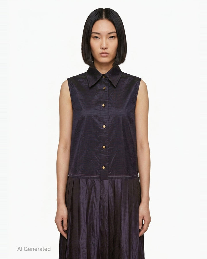 Sleeveless Pleated Bottom Shirtdress | Thom Browne | Club21 - front