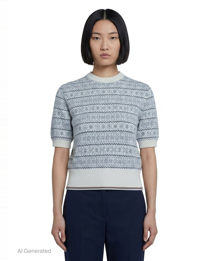 Snowflake Fair Isle Short Sleeve Knit Top | Thom Browne | Club21 - front