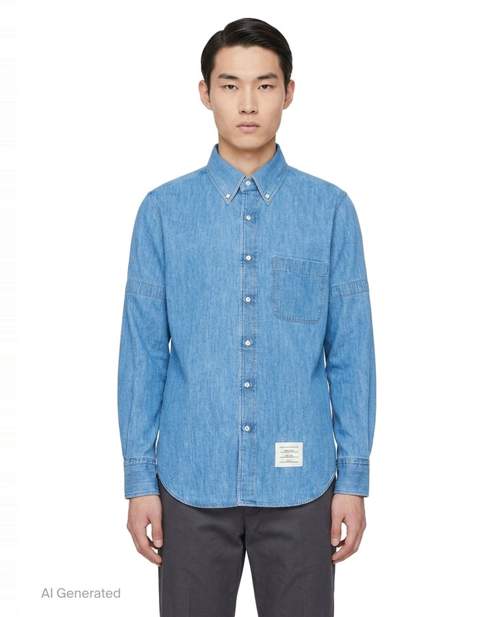 Straight Fit Long Sleeve Denim Shirt | Thom Browne | Club21 - front