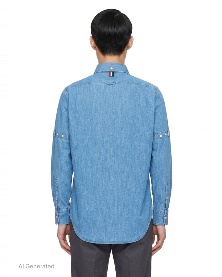 Straight Fit Long Sleeve Denim Shirt | Thom Browne | Club21 - back