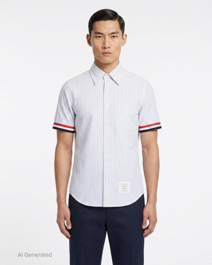 Straight Fit Short Sleeve Button Down Shirt | Thom Browne | Club21 - front