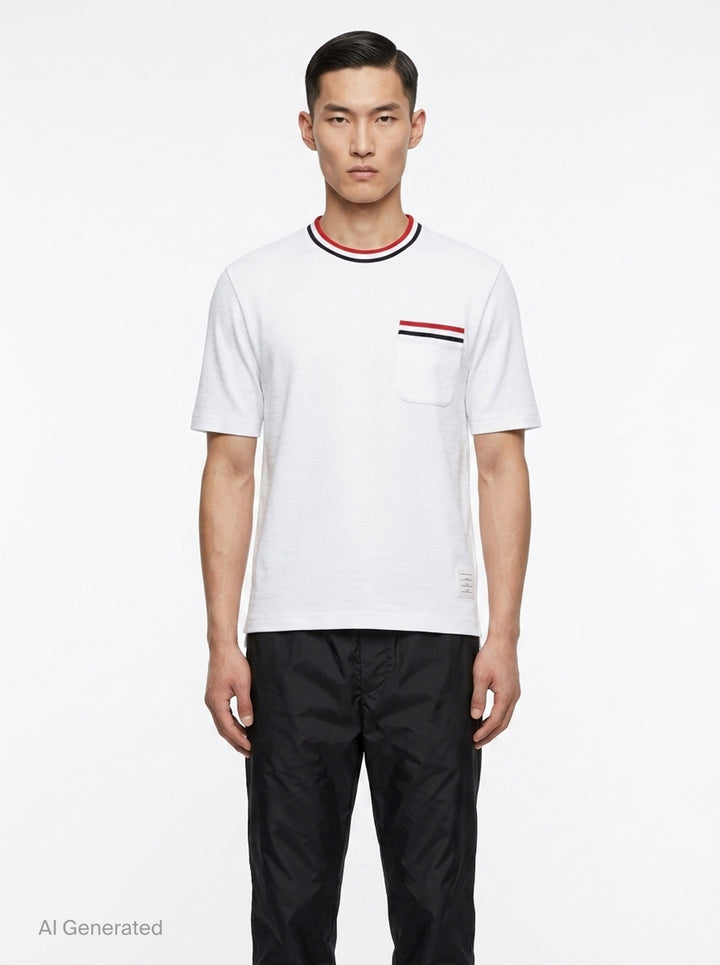 Stripe Racking Stitch Short Sleeve Tee | Thom Browne | Club21 - front