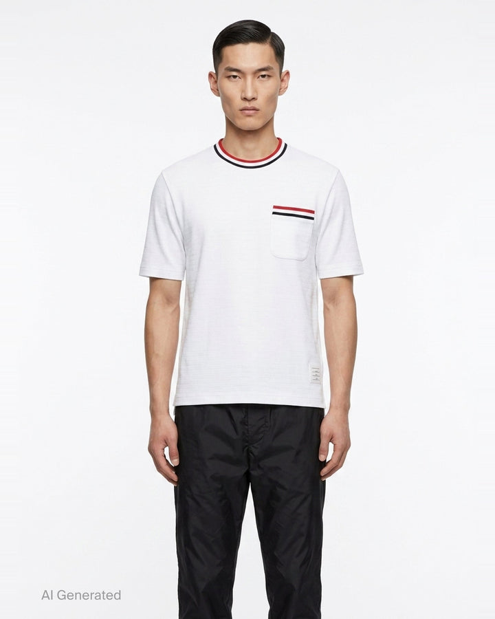 Stripe Racking Stitch Short Sleeve Tee | Thom Browne | Club21 - front