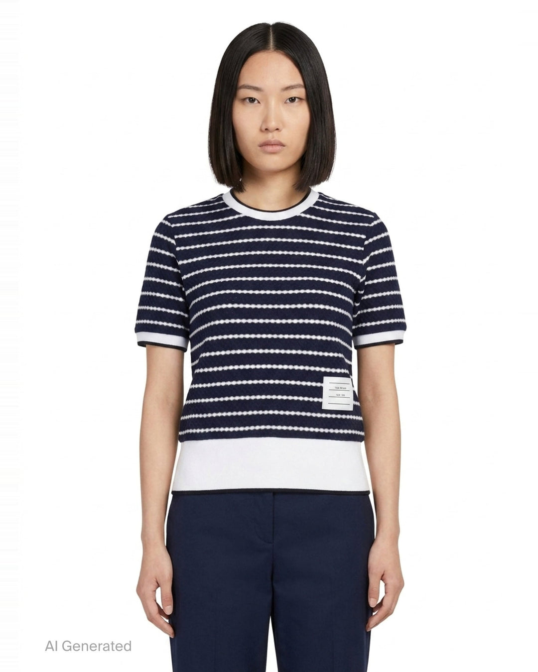 Stripe Short Sleeve Rib Tee | Thom Browne | Club21 - front