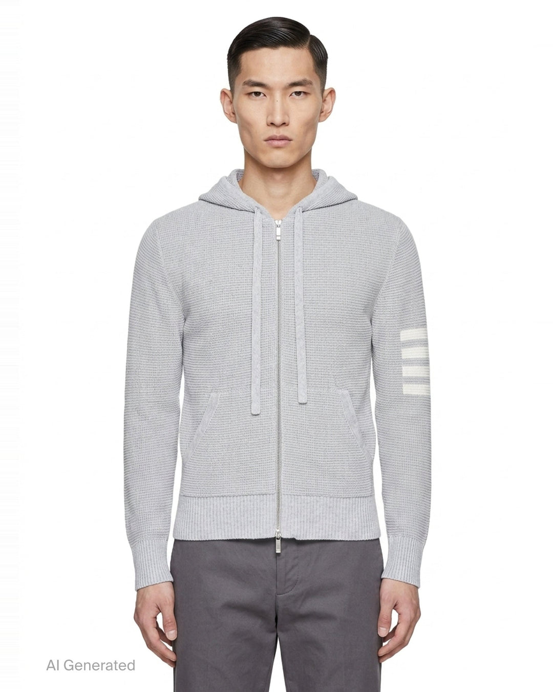 Textured Stitch Relaxed Fit Zip Hoodie | Thom Browne | Club21 - front