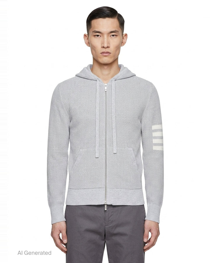Textured Stitch Relaxed Fit Zip Hoodie | Thom Browne | Club21 - front