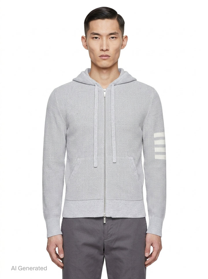 Textured Stitch Relaxed Fit Zip Hoodie | Thom Browne | Club21 - front