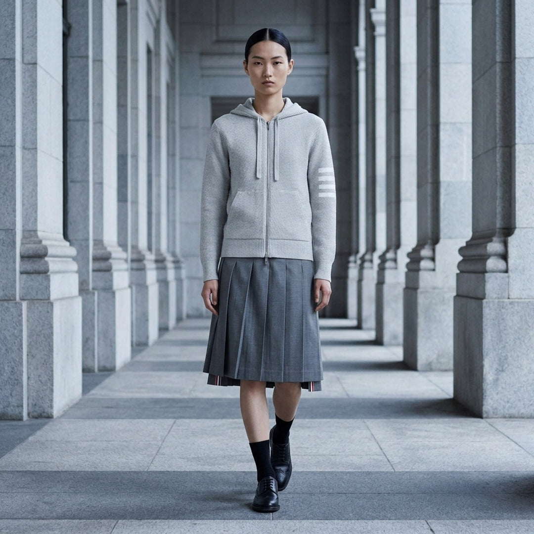 Textured Stitch Relaxed Fit Zip Hoodie | Thom Browne | Club21 - lifestyle