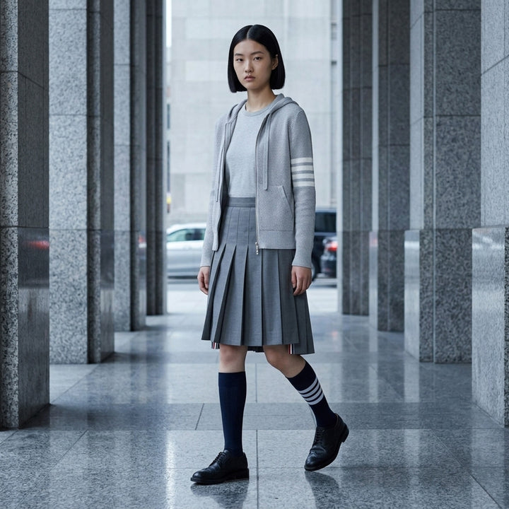Textured Stitch Relaxed Fit Zip Hoodie | Thom Browne | Club21 - lifestyle