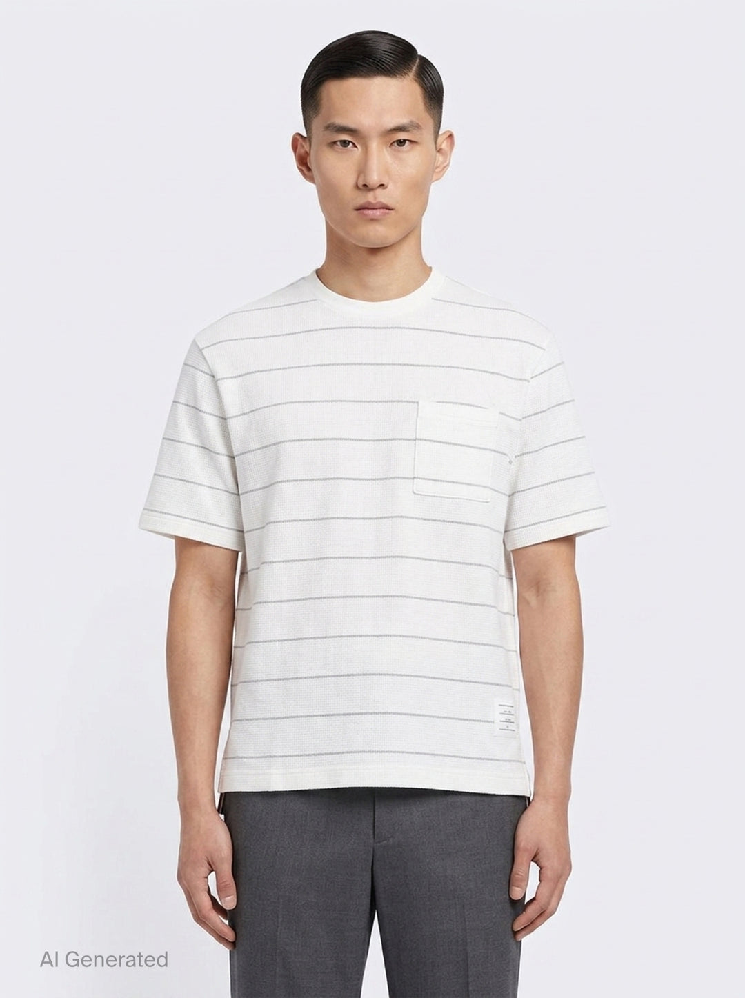 Textured Stripe Short Sleeve Tee | Thom Browne | Club21 - front
