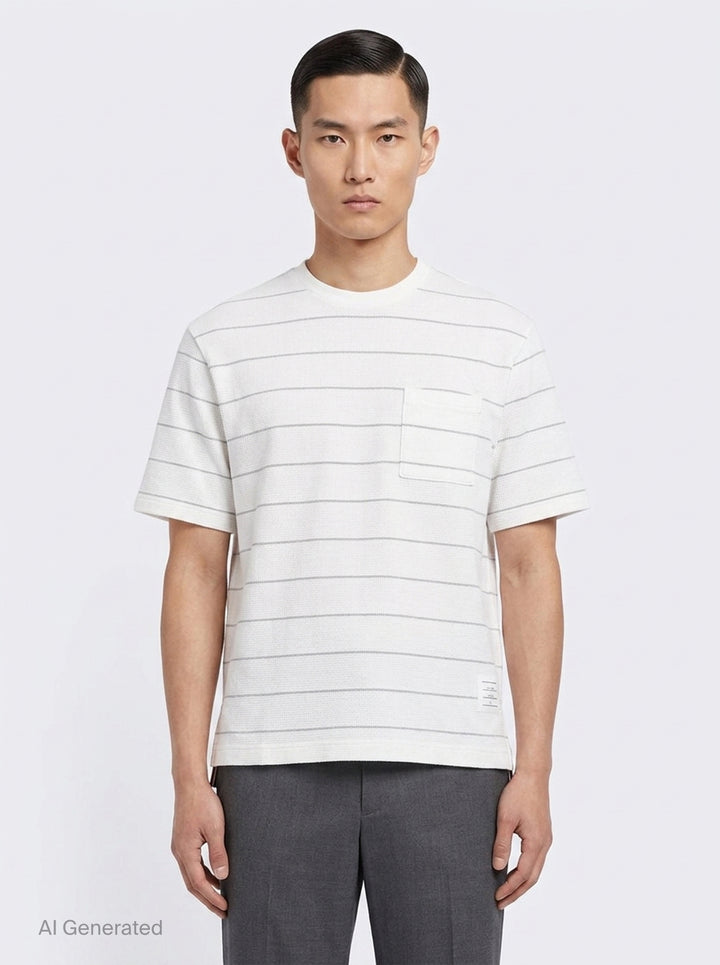 Textured Stripe Short Sleeve Tee | Thom Browne | Club21 - front