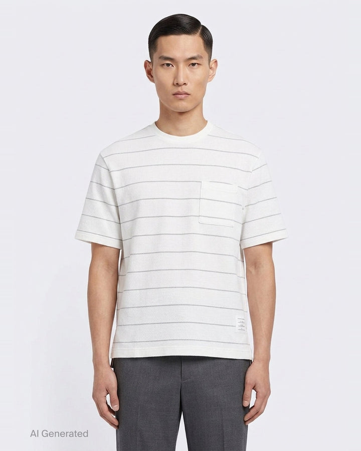 Textured Stripe Short Sleeve Tee | Thom Browne | Club21 - front