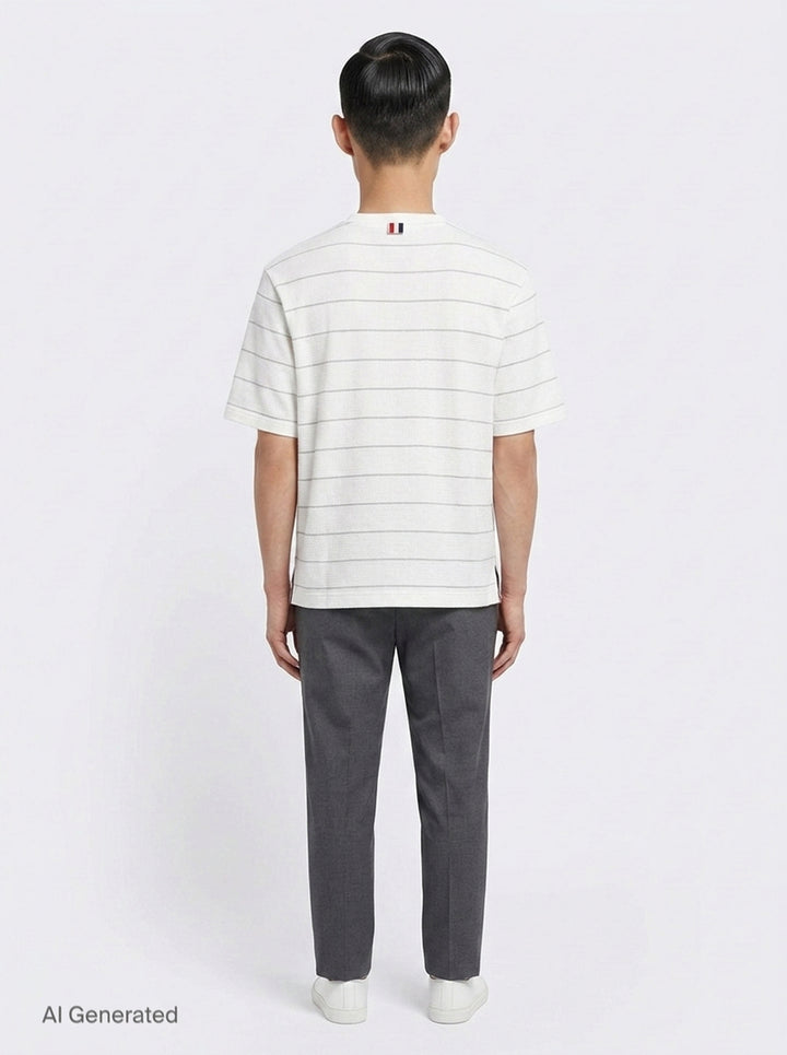 Textured Stripe Short Sleeve Tee | Thom Browne | Club21 - back