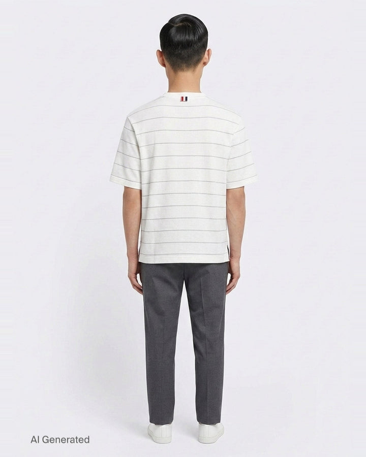Textured Stripe Short Sleeve Tee | Thom Browne | Club21 - back