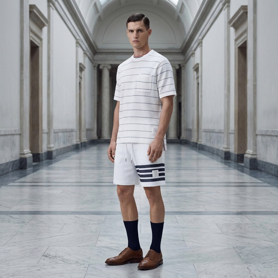Textured Stripe Short Sleeve Tee | Thom Browne | Club21 - lifestyle
