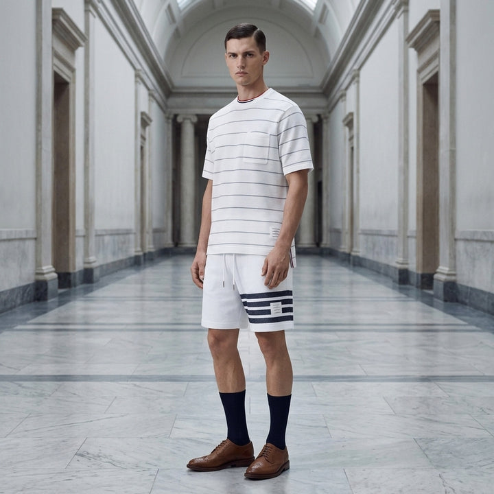 Textured Stripe Short Sleeve Tee | Thom Browne | Club21 - lifestyle