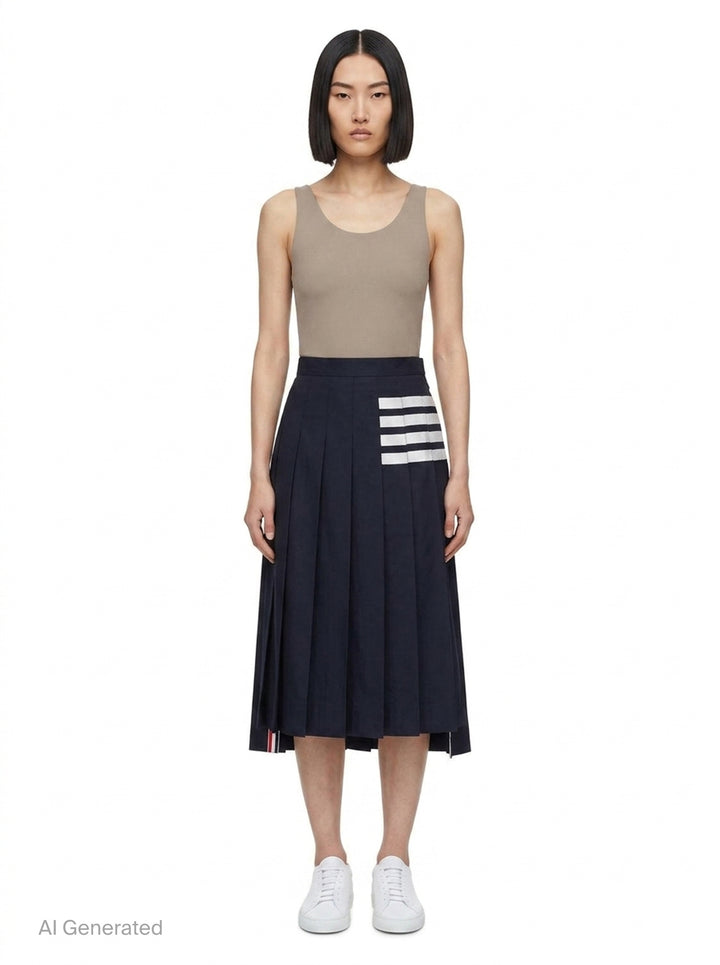 Twill Pleated Midi Skirt | Thom Browne | Club21 - front