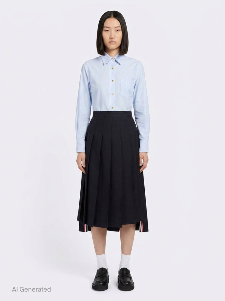 Twill Pleated Midi Skirt | Thom Browne | Club21 - front