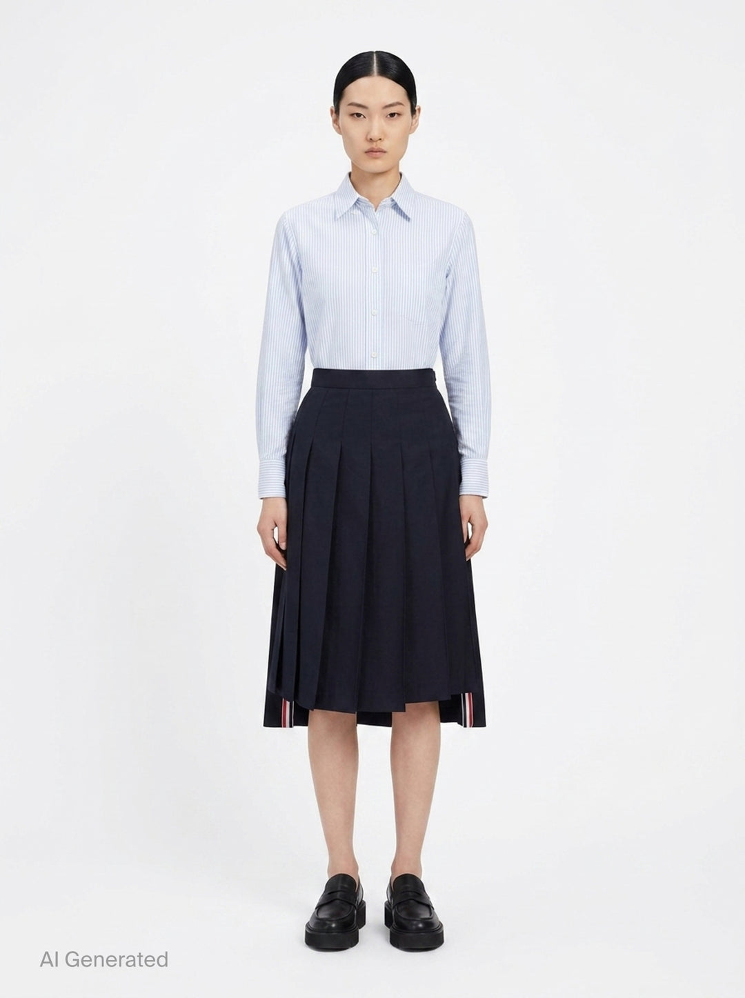 Twill Pleated Midi Skirt | Thom Browne | Club21 - front