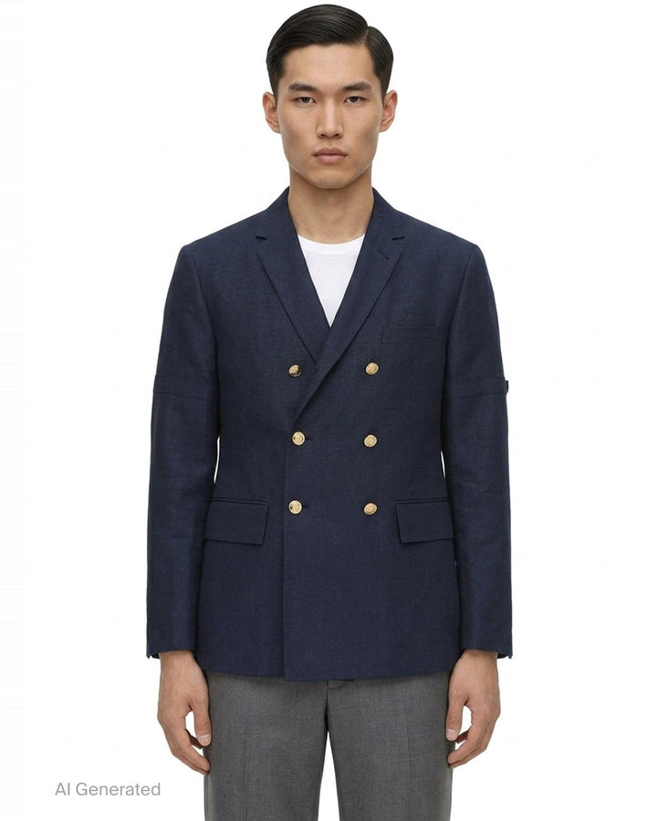 Unconstructed Wide Shoulder Double-Breasted Blazer | Thom Browne | Club21 - front