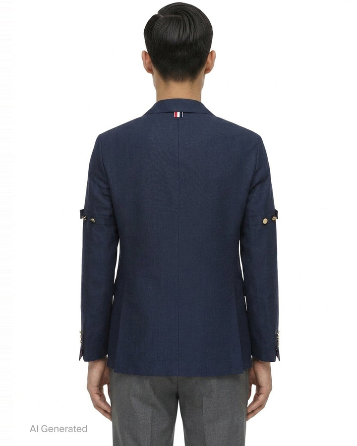 Unconstructed Wide Shoulder Double-Breasted Blazer | Thom Browne | Club21 - back
