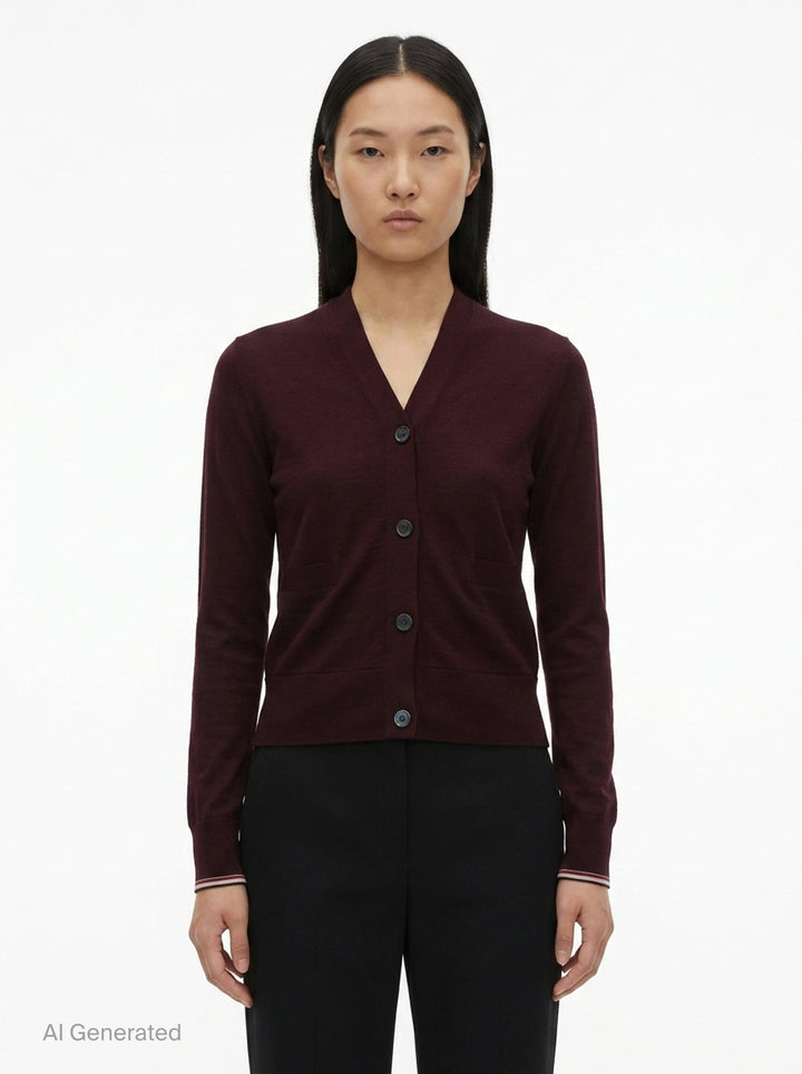 V-Neck Tipping Cardigan | Thom Browne | Club21 - front