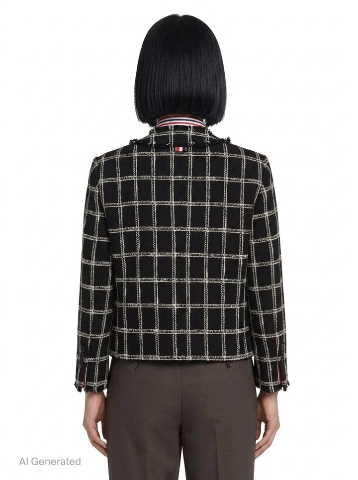 V-Neck Tweed Cardigan Jacket | Thom Browne | Club21 - back