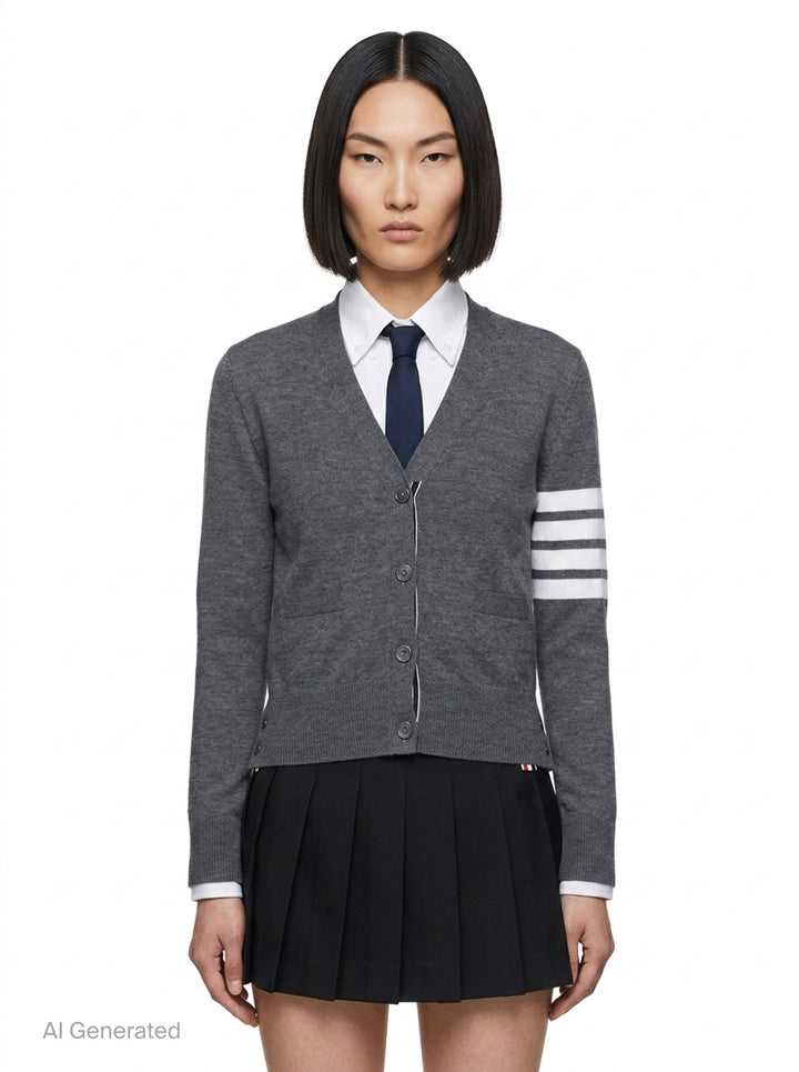 Wool 4-Bar V-Neck Cardigan | Thom Browne | Club21 - front