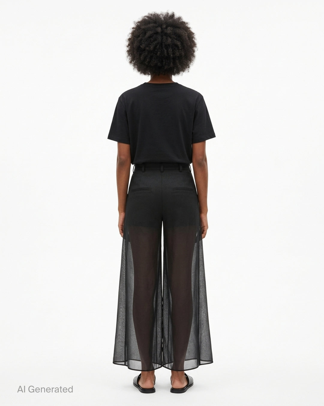 Black sheer wide-leg cargo tailored trousers with structured patch pockets and a high waist by Torishéju - back