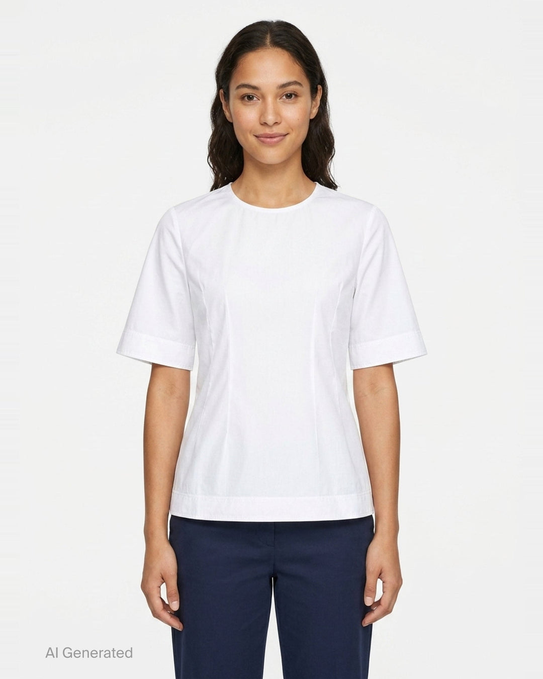 Toteme Sculptural Cotton Top in white, featuring a fitted seamed bodice, round neckline, and short fluted sleeves with a folded hem detail, shown from the front against a white background - front