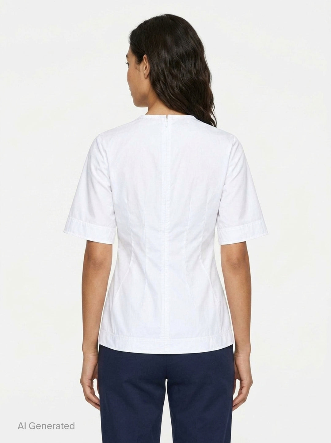 Toteme Sculptural Cotton Top in white, featuring a fitted seamed bodice, round neckline, and short fluted sleeves with a folded hem detail, shown from the front against a white background - back